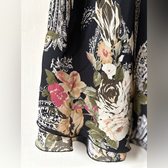 Vintage 90s Made in Canada Black Asymmetrical Ruffle Hem Paisley Floral Dress‎ - Picture 6 of 11